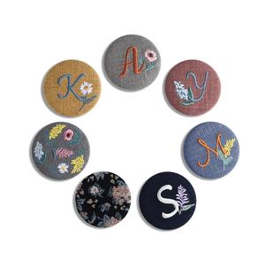 Fabric Embroidery Custom Logo Letter Flower Pattern Single Side Tin Badge Round Small <b>Compact</b> Pocket <b>Mirror</b> - Product Image 1