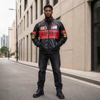 Blouson Bomber Long et Fin pour Homme, Style Vintage Moto, en Nylon Ripstop, Décontracté Hiver, Rétro Color Block, avec Patchs Motocyclistes