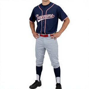 Uniforme de Béisbol Personalizado LONG MISSION INDUSTRY para Hombre, Jersey Azul Marino, Pantalones Grises, 100% Poliéster Transpirable, Detección de Agujas, Adulto - Product Image 1