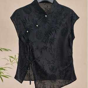 Nueva Blusa Cheongsam de Estilo Nacional <span class=keywords><strong>Chino</strong></span>, Satén Jacquard, Hombros Regulares, Manga Corta, con Botones, para <span class=keywords><strong>Mujer</strong></span>, Verano - Product Image 2