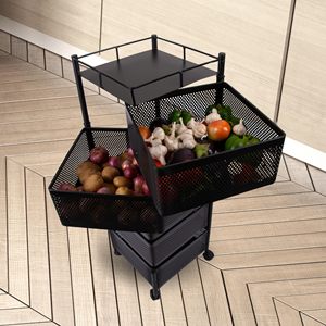 Metal Trolley Cart Multilayer Rotating <b>Vegetable</b> Baskets Movable Fruit Snack Organizer in Living Room Storage Rack in Bathroom - Product Image 6