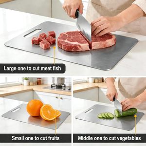 Planche à découper rectangulaire en acier inoxydable 201 double face antidérapante, compatible lave-vaisselle, pour la cuisine - Product Image 5