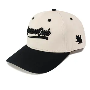 Full Custom 6 Panel zweifarbige Kontrast farbe Schwarz und Creme Sport hüte Baseball Hat Style Unisex Caps
