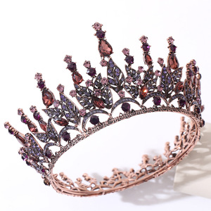 Mode baroque reine <span class=keywords><strong>couronne</strong></span> Vintage Bronze diadème Antique or diadème <span class=keywords><strong>couronne</strong></span> noir violet clair cristal <span class=keywords><strong>couronne</strong></span> pour les femmes - Product Image 5