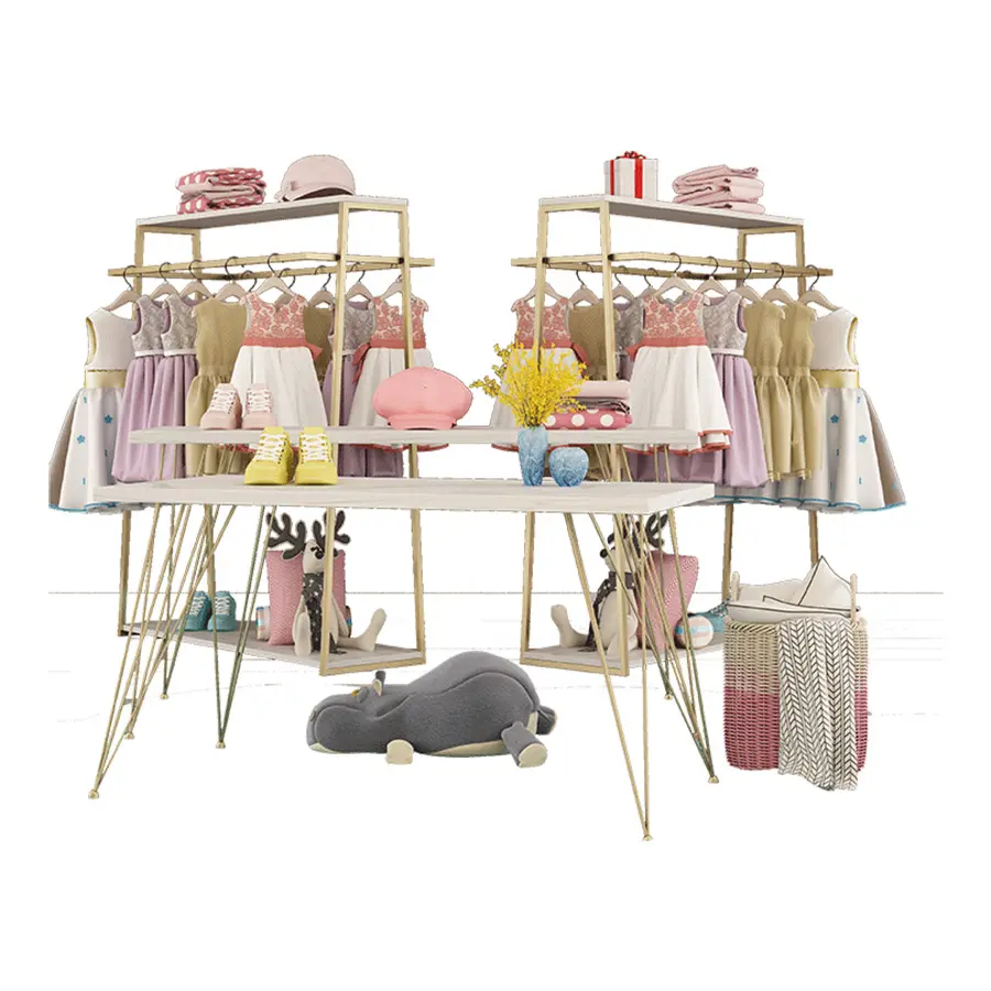 Gold Kid Kleider ständer Bekleidung Einzelhandel Nesting Tisch Kleidung Regale Kinder Kleidungs stück Display Rack Baby Shop Design