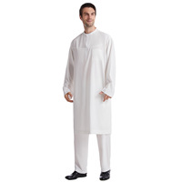 Nouvelle tenue islamique pour hommes du Moyen-Orient, Thobe, robe musulmane à col rond, ensemble de robe longue à manches longues, couleur unie, longueur cheville, printemps, polyester