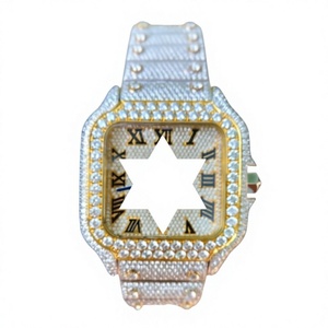Montre de luxe carrée en acier inoxydable avec lunette sertie de diamants, mouvement à quartz analogique, cadran blanc, chiffres romains, montre tendance - Product Image 1