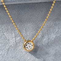 1CT Bezel Setli Laboratuvar Elması Kolye Minimalist Klasik Kabarcık Boncuklu Gerdanlık 14 Ayar Som Altın IGI Sertifikalı El Yapımı