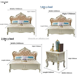 Cama de Lujo Estilo Europeo Antiguo con Tapizado en Color Marfil, Marco de Madera, Cuero Premium, Juego de Muebles para Dormitorio Real - Product Image 5