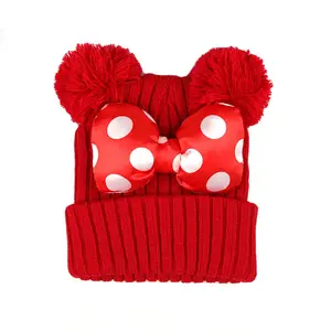 Trendy fast delivery girls casual cute Minnie large bow knitted hat