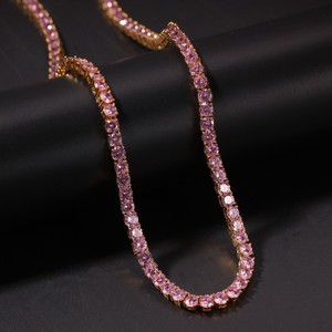 4 millimetri Pieno Rosa CZ Tennis Catena Della Collana Cubic Zirconia Donne Rapper Del Choker Della Collana Del Bambino di Rosa Dei Monili - Product Image 3