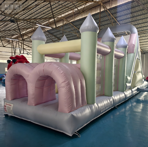 Parcours d'obstacles gonflable rose <span class=keywords><strong>pastel</strong></span> avec toboggan et piscine pour enfants, divertissement extérieur commercial - Product Image 2