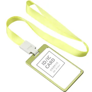 Promotion Aluminum alloy staff vertical id card badge holder with lanyard Business Cover Metal Card Sleeve
