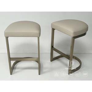 Chaise de bar sans dossier en acier inoxydable doré, avec dossier en <span class=keywords><strong>C</strong></span>, en cuir crème, de bonne qualité, pour îlot de cuisine, villa, café - Product Image 2