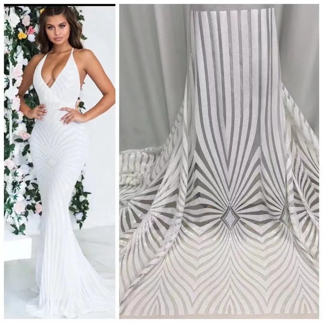 Оптовая продажа, нигерийская белая свадебная вышитая бисером кружевная ткань для свадебного вечернего платья