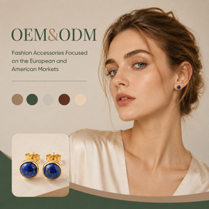 Pendientes de tuerca redondos de lapislázuli chapados en oro, personalizados al por mayor, OEM/ODM - Product Image 1