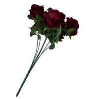 Buket Mawar Beludru Buatan Tangan Mewah 7 Tangkai Berkualitas Tinggi Warna Burgundy Dekorasi Pernikahan Gaya Modern Rangkaian Mawar