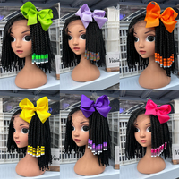 Vivian New Arrival Kids Geflochtene elastische Pferdes chwänze mit 30mm Bobbles Box Braid Blau Grün Weiß Perlen mit bunter Fliege