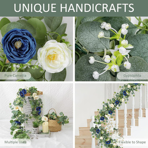 Guirlande artificielle de camélia et d'eucalyptus pour jeunes, style rural, 100 cm, 200 cm, fleur en soie, décoration de table de mariage, style romantique - Product Image 4