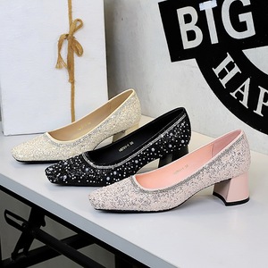 Zapatos de Mujer 2025, Nuevos con Lentejuelas y Pedrería, Punta Cuadrada, Tacón Grueso, Elegantes y con Estilo - Product Image 5