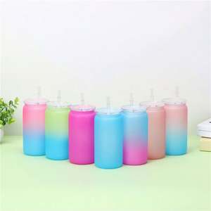 Matte Colored 16Oz Vacuum Insulated <b>Macaron</b> Plastic Can With Lid and Straw for and UV DTF Wraps - Product Image 3