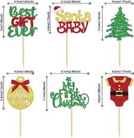 Décorations de cupcakes Père Noël scintillantes pour bébé - Mes premiers Noël - Idéales pour baby shower, révélation du sexe, fête d'anniversaire d'enfants