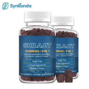 סוכריות גומי של המותג OEM, שְׁלַגִ'יט 5 ב-1, אשוגנדה, רודיולה, כורכום, ג'ינג'ר, ויטמינים, 60 סוכריות גומי בטעם אוכמניות, תוסף תזונה - Product Image 1