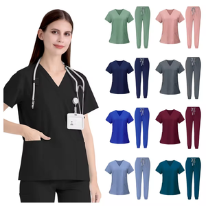 Offre Spéciale Médecin Uniformes Soins Infirmiers Médicaux Scrubs Uniforme Clinique Scrub Ensembles À Manches Courtes Tops Pantalon Uniforme Femmes Infirmière Coton - Product Image 4