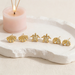 G4767 Wholesale PVD18K Glod Plated Stainless Steel <b>Cute</b> Ocean Turtle Conch Shell Stud <b>Earrings</b> with Rhinestone - Product Image 4