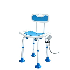 Tabouret de douche en alliage d'aluminium Tomoyuki avec dossier bleu, siège de sécurité pliable pour salle de bain pour personnes âgées et femmes enceintes - Product Image 2