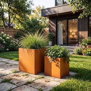 Jardinera cuadrada de acero corten resistente a la intemperie, maceta de metal para jardín trasero - Product Image 1