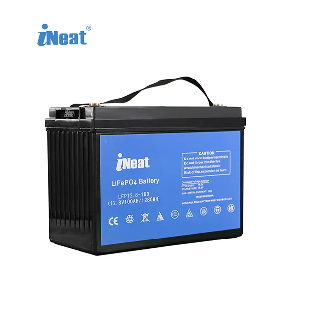 iNeat 12.8V 100ah LiFePO4 बैटरी ग्रेड ए प्रसिद्ध सेल लंबे चक्र जीवन लीड एसिड रिप्लेसमेंट बैटरी के साथ