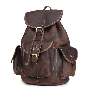 Sac à dos Vintage Crazy Horse en cuir véritable pour ordinateur portable, <span class=keywords><strong>cartable</strong></span> de voyage et de randonnée, nouveau Style 2023 - Product Image 1