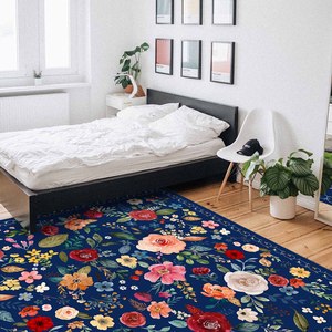 Drucken Sie wasch bare Retro Vintage Blumen großen Boho Bereich Teppich rutsch festen Teppich Distressed Akzent für Esszimmer Gästezimmer Büro - Product Image 2