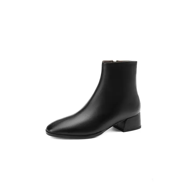 Botas clásicas de piel para mujer, a la moda Zapatos de tacón, Color negro y marrón, para Otoño e Invierno