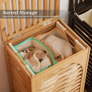 Cesto de ropa impermeable de bambú con bolsas de lavado extraíbles con asas, cesto para la ropa sucia con tapa - Product Image 4