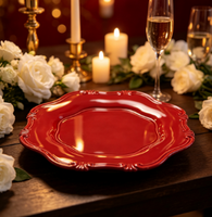 Assiette à dîner ronde en plastique écologique rouge de 13 pouces, idéale pour les mariages, les fêtes, les banquets, les dîners et les réceptions