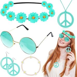 Conjunto <span class=keywords><strong>de</strong></span> 4 piezas <span class=keywords><strong>de</strong></span> <span class=keywords><strong>accesorios</strong></span> <span class=keywords><strong>de</strong></span> <span class=keywords><strong>disfraz</strong></span> <span class=keywords><strong>Hippie</strong></span> Boho Peace Sign Daisy Flower Party Favors Decoraciones <span class=keywords><strong>para</strong></span> mujeres 60s 70s Carnival Party - Product Image 3