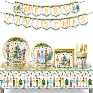 Nouvel Arrivage – Ensemble de Vaisselle Jetable Thème Casse-Noisette Blanc – Assiettes, Gobelets, Serviettes et Nappe en Papier Modernes pour Fêtes de Noël - Product Image 2