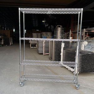 מדפי גלגלות אנטי-סטטיים מצופים כרום, מבנה רשת תיל מעובה, מדפי אחסון ביתיים ותעשייתיים - Product Image 1