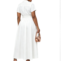 Robe décontractée grande taille pour femmes européennes et américaines, été 2026, sexy, coupe trapèze, en dentelle, à col revers, manches courtes, taille nouée, respirante