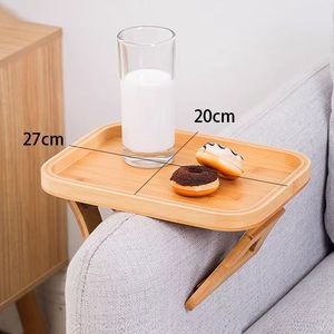 Table d'appoint pliable en bambou pour canapé avec support à clip pour boissons et en-cas - Product Image 3