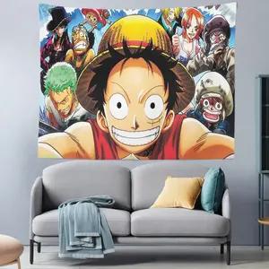 Gran oferta, tapiz decorativo de Anime japonés, tapiz colgante de pared impreso de dibujos animados, tapiz de pared de rey pirata de una pieza