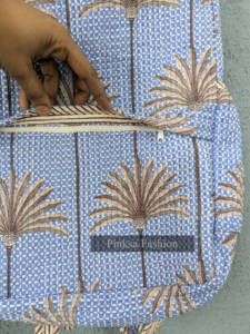 High Quality Hand-Block Printed Quilted Cotton <b>Backpack</b> Ethnic Indian Floral Pattern Bohemian <b>College</b> Lightweight Portable - Product Image 2