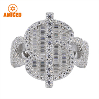 Bague pour homme en argent 925, style Hip Hop, motif signe dollar, sertie de moissanite VVS et de diamants, passe le testeur de diamant