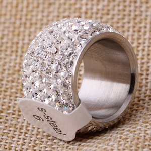 Fashion <b>Ring</b> 14MM Steel Gold Micro Pave <b>Crystal</b> Unisex Party Jewelry - Product Image 2
