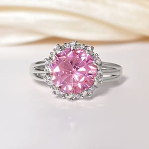 奢华 925 纯银首饰套装 淡粉色冰晶锆石订婚戒指 不褪色 闪闪发光的婚礼承诺 - Product Image 2