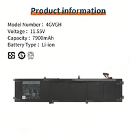 Batterie d'ordinateur portable 4GVGH pour Dell XPS 15 9550 15-9550 Precision 5510 P56F 1P6KD 01P6KD T453X 0T453 Batterie pour ordinateur portable 11.4V 84Wh
