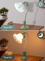 Lampe de table à fleurs rétro moderne LED 3 modes de couleur E26 Kawaii décoration de chevet pour chambre à coucher salon vert maison