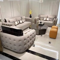 Ensemble de canapés en cuir véritable de luxe italien, style américain postmoderne, pour salon, grand appartement, villa, style Hong Kong